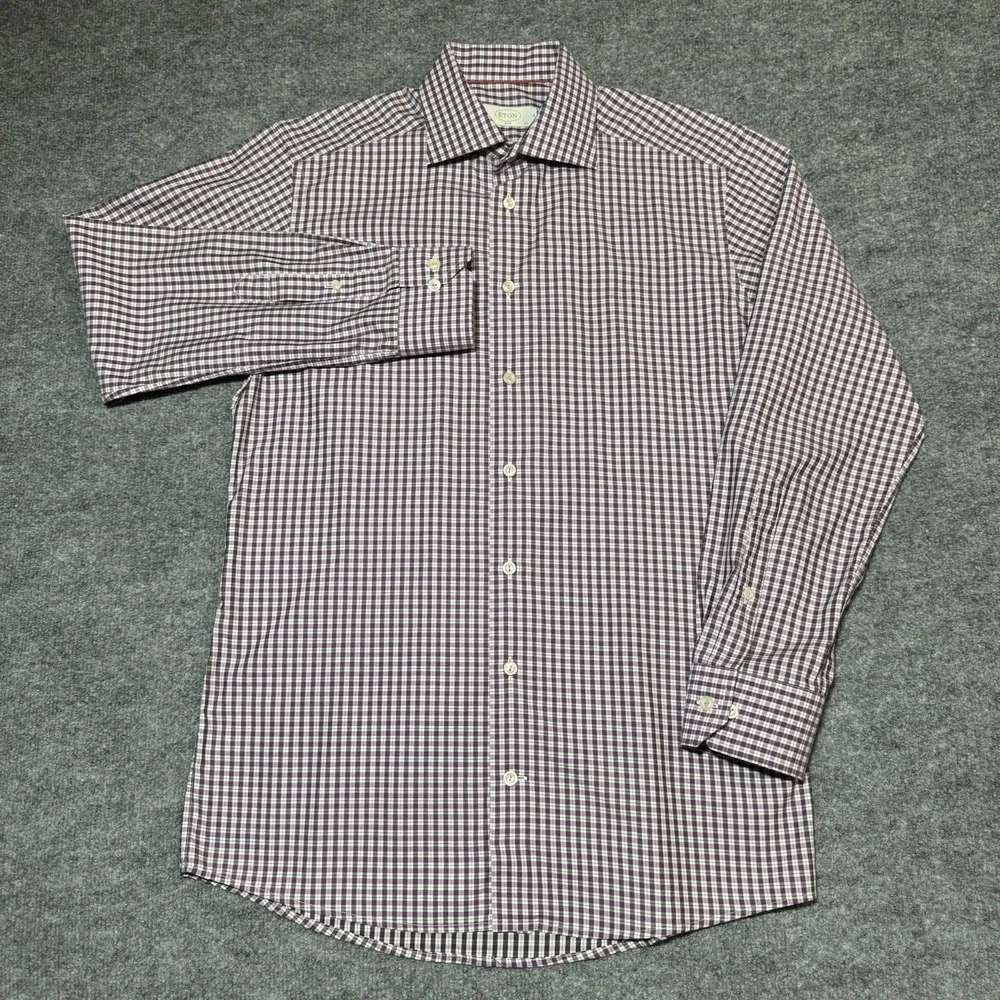 Eton Dress Shirt‎ Men's 39 15.5 Purple Gingham Plaid Check Button Up EUC